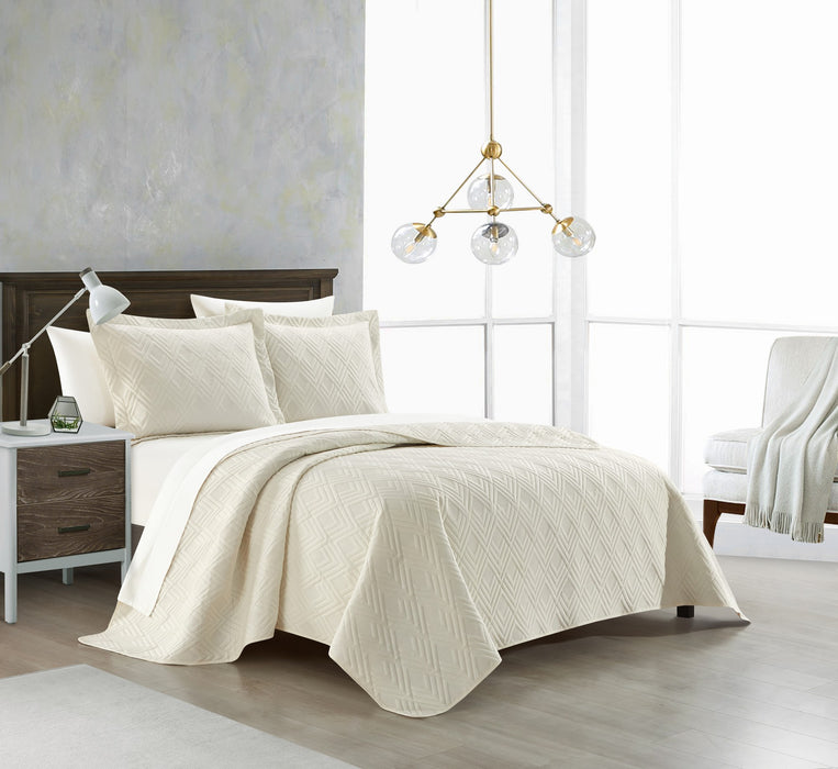 NY&C Home Marling 3 Piece Quilt Set Contemporary Geometric Diamond Pattern Bedding - Pillow Shams Included, Queen, Beige - Queen