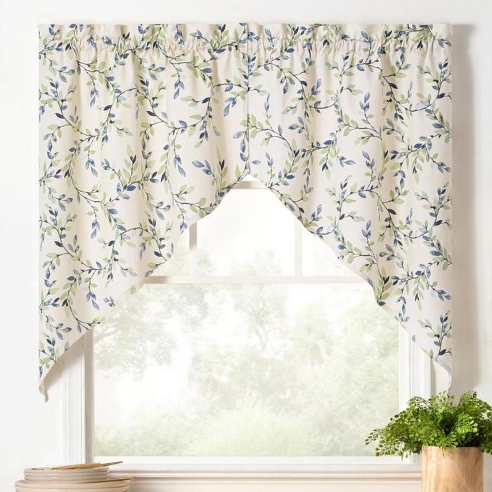 Ellis Vintage Stylish Medium Scale Printed Vine Pattern 1.5" Rod Pocket Tailored for Windows Swag 56"x36" Azure