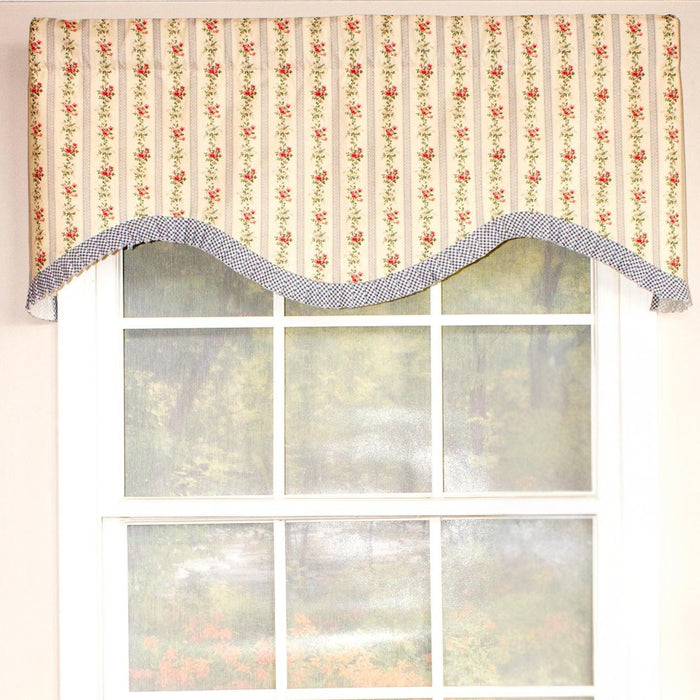 RLF Home Mountain Floral Ruffled Cornice 100% Cotton with Fully Lined 3" Rod Pocket Valnance for Windows 50" x 17" Blue