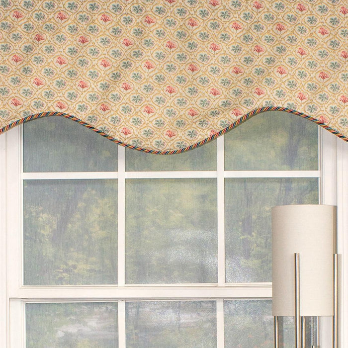 RLF Home Lake Blossom Corded Cornice 100% Cotton with Fully Lined 3" Rod Pocket Valnance for Windows 50" x 17" Multi