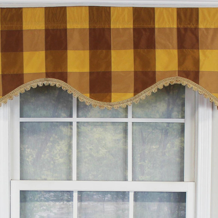 RLF Home Pascal Trimmed Cornice 100% Cotton with Fully Lined 3" Rod Pocket Valnance for Windows 50" x 17" Bronze