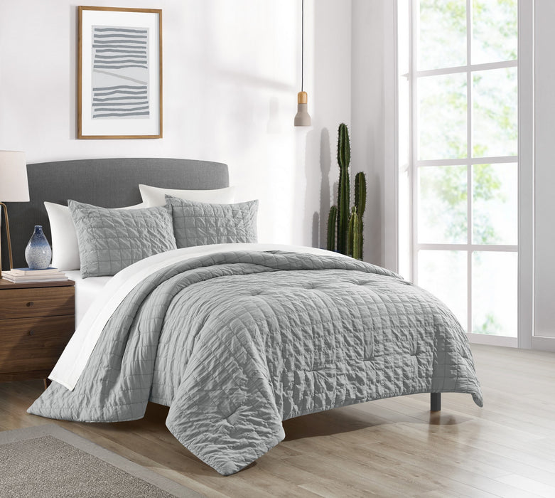 Chic Home Jessa Comforter Set Washed Garment Technique Geometric Square Tile Pattern Bed In A Bag Bedding - Sheets Pillowcase Pillow Sham Included - 5 Piece - Twin 68x90", Grey - Twin