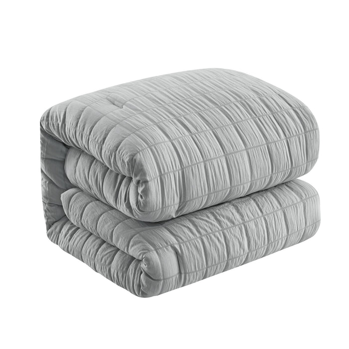 Chic Home Jessa Comforter Set Washed Garment Technique Geometric Square Tile Pattern Bed In A Bag Bedding - Sheets Pillowcases Pillow Shams Included - 7 Piece - King 104x92", Grey - King