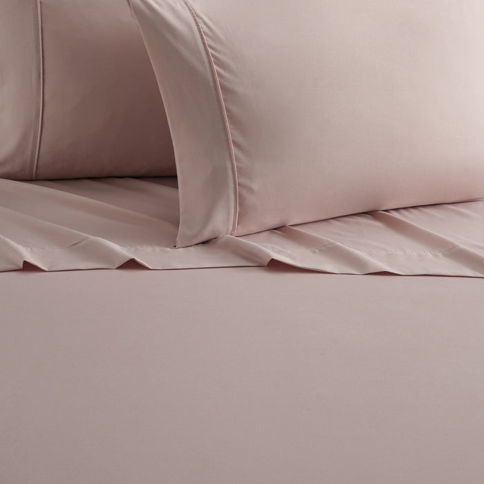 Chic Home Ashton Sheet Set Super Soft Solid Color With Piping Flange Edge Design - Includes 1 Flat, 1 Fitted Sheet, and 2 Pillowcases - 4 Piece - Queen 90x102", Rose - Queen