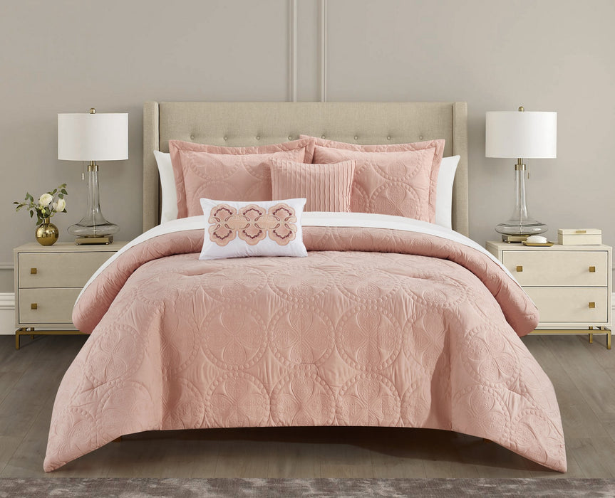 Chic Home Adaline Comforter Set Embroidered Design Bedding - Decorative Pillows Shams Included - 5 Piece - King 104x92", Blush - King