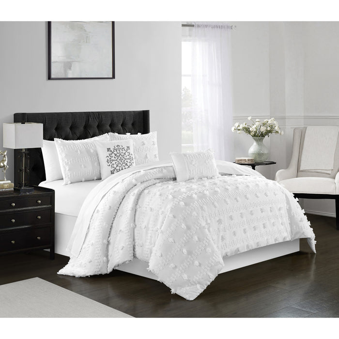Chic Home Ahtisa Comforter Set Jacquard Floral Applique Design Bed in a Bag White, Queen - Queen