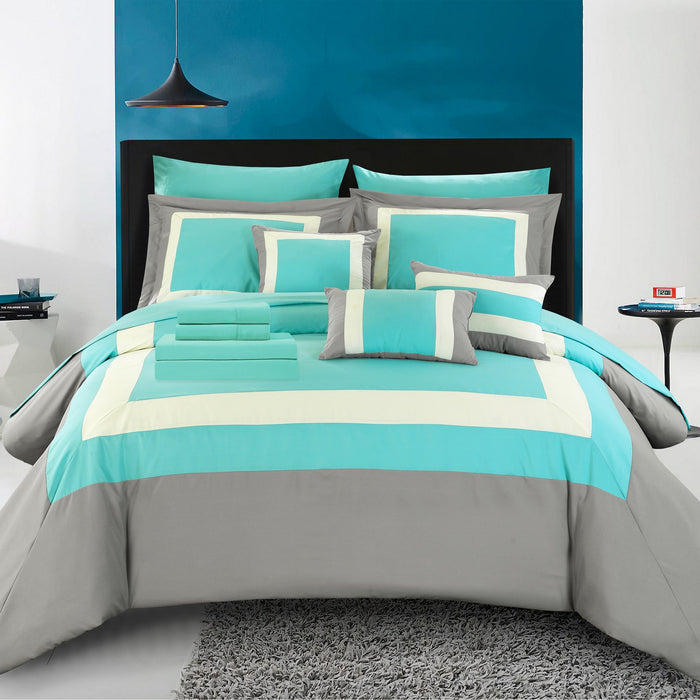 Chic Home Elegant Beaudine 10 Pieces Comforter Bed In A Bag Sheets Decorative Pillows & Shams - King 104x90, Turquoise - King