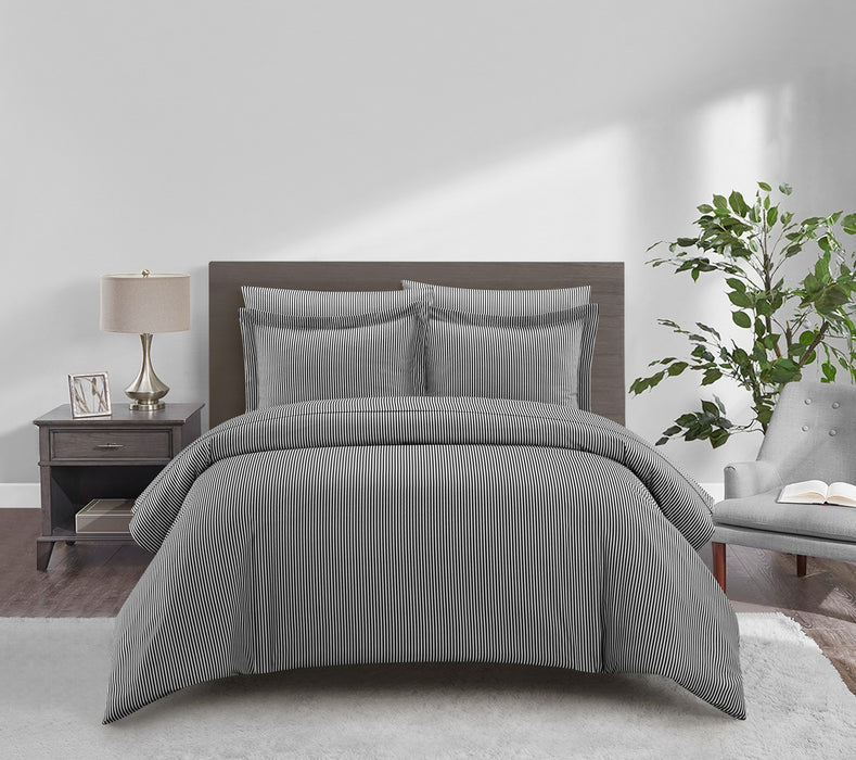Chic Home Morgan Duvet Cover Set Contemporary Two Tone Striped Pattern Bed In A Bag Bedding - Sheets Pillowcases Pillow Shams Included - 7 Piece - Queen 90x90", Charcoal - Queen