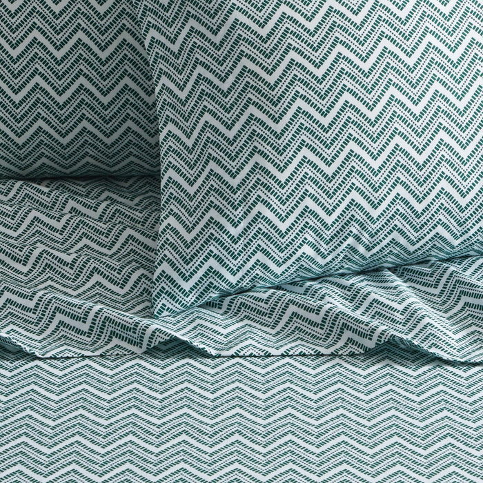 Chic Home Alaina Sheet Set Super Soft Contemporary Striped Chevron Pattern Design - Includes 1 Flat, 1 Fitted Sheet, and 2 Pillowcases - 4 Piece - Queen 90x102", Green - Green