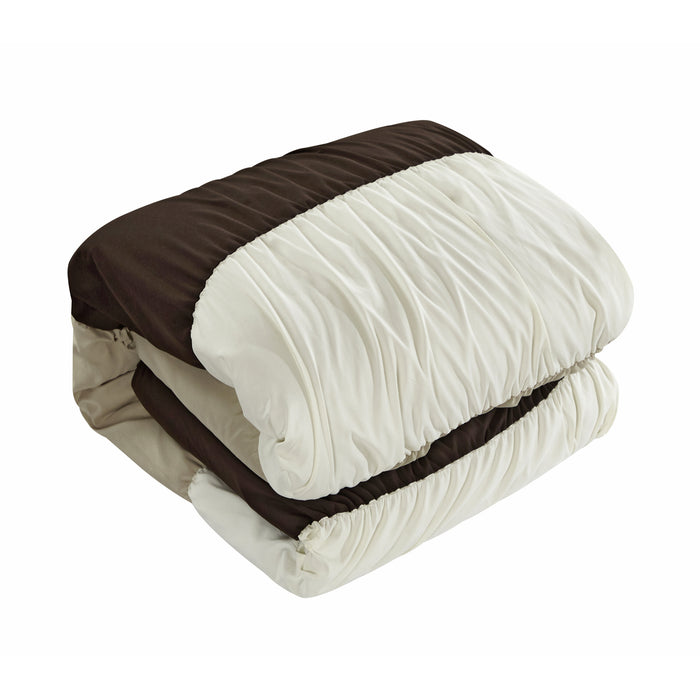 Chic Home Fay Comforter Set Ruched Color Block Design Bed In A Bag Brown, King - King