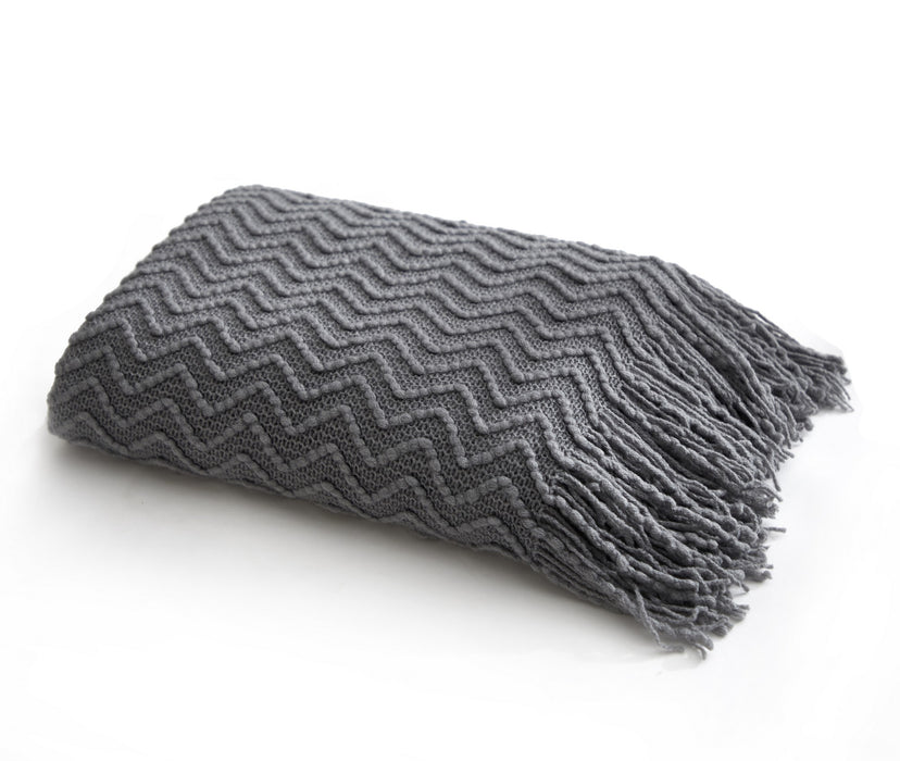 NY&C Home Newport Woven Throw Blanket Plush Super Soft Textured Pattern With Tassel Fringe, 50” x 60”, Grey - Grey