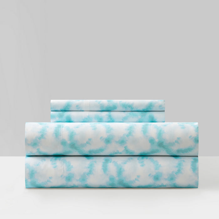 Chic Home Amira Sheet Set Watercolor Overlapping Rings Pattern Print Design - Includes 1 Flat, 1 Fitted Sheet, and 2 Pillowcases - 4 Piece - King 108x102", Aqua - Aqua