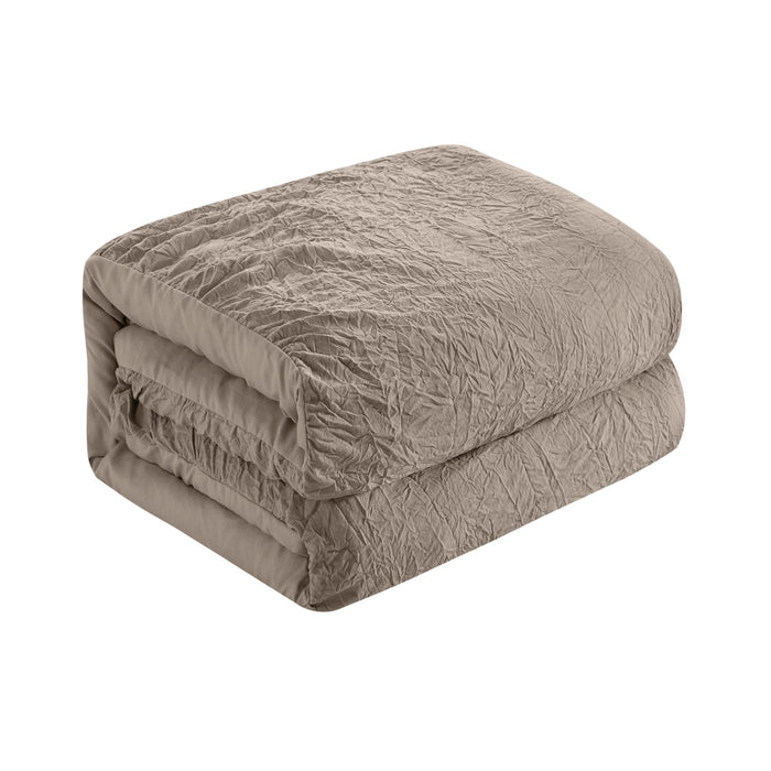 Chic Home Ashford Quilt Set Crinkle Crush Ruffled Drop Design Bedding - Pillow Shams Included - 3 Piece - Queen 80x60", Taupe - Queen