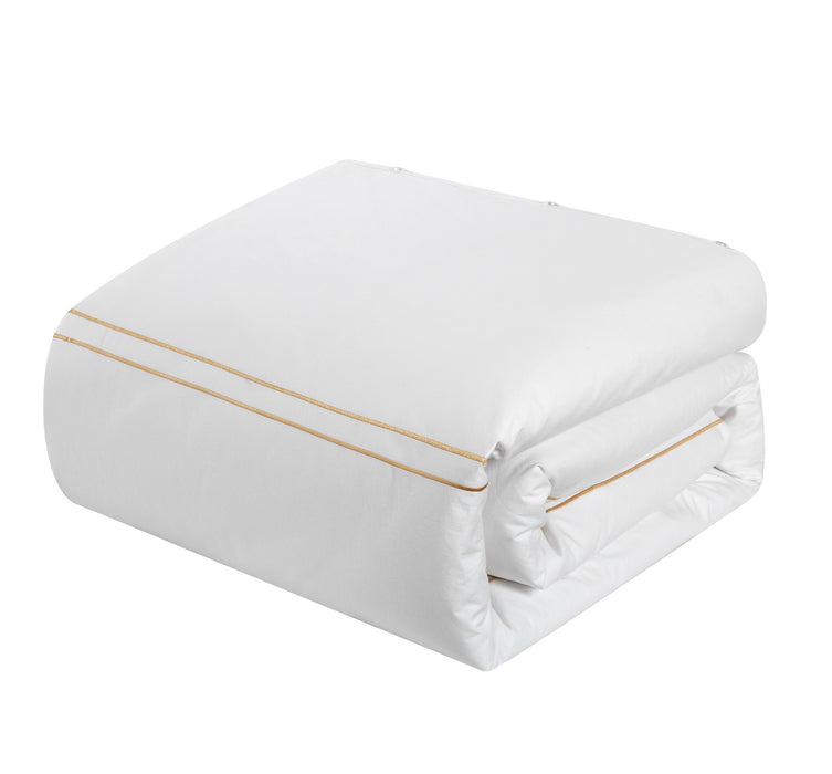Chic Home Alford Organic Cotton Duvet Cover Set Solid White With Dual Stripe Embroidered Border Hotel Collection Bedding - Includes Two Pillow Shams - 3 Piece - Queen 92x96, Gold - Queen