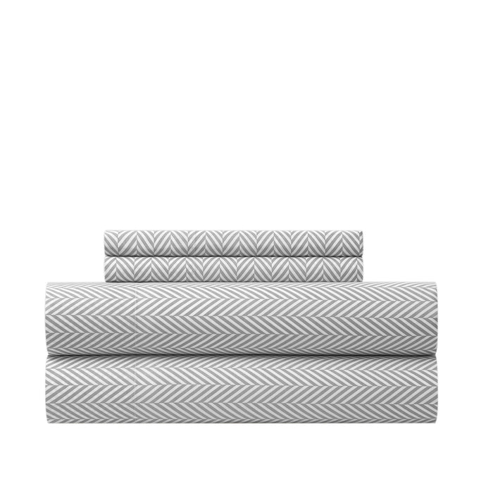 Chic Home Denise Sheet Set Super Soft Graphic Herringbone Print Design - Includes 1 Flat, 1 Fitted Sheet, and 1 Pillowcase - 3 Piece - Twin 66x102", Grey - Grey