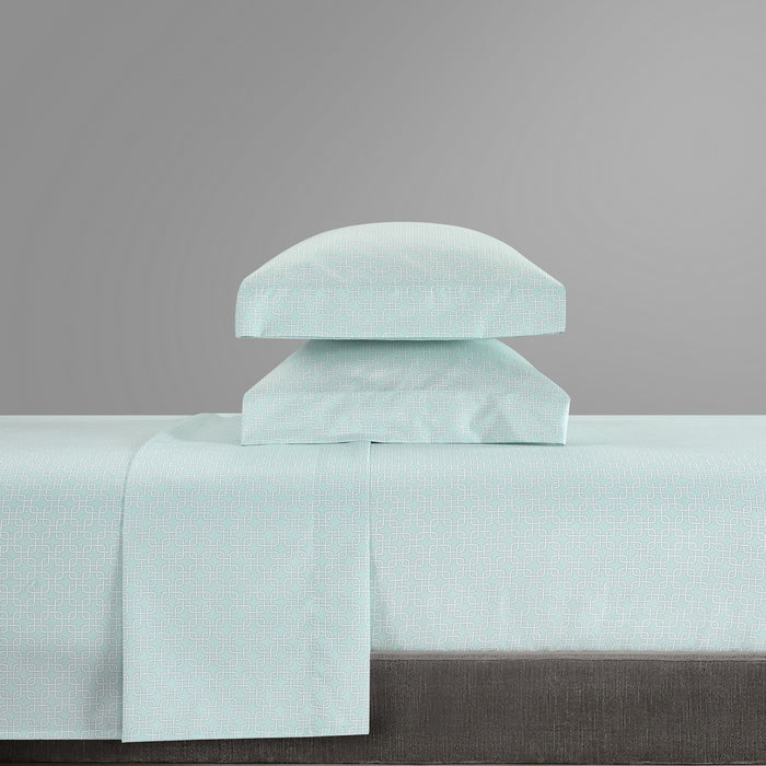 NY&C Home Lucille 4 Piece Sheet Set Super Soft Two-Tone Interlaced Geometric Pattern Print Design – Includes 1 Flat, 1 Fitted Sheet, and 2 Pillowcases, Queen, Light Blue - Light Blue