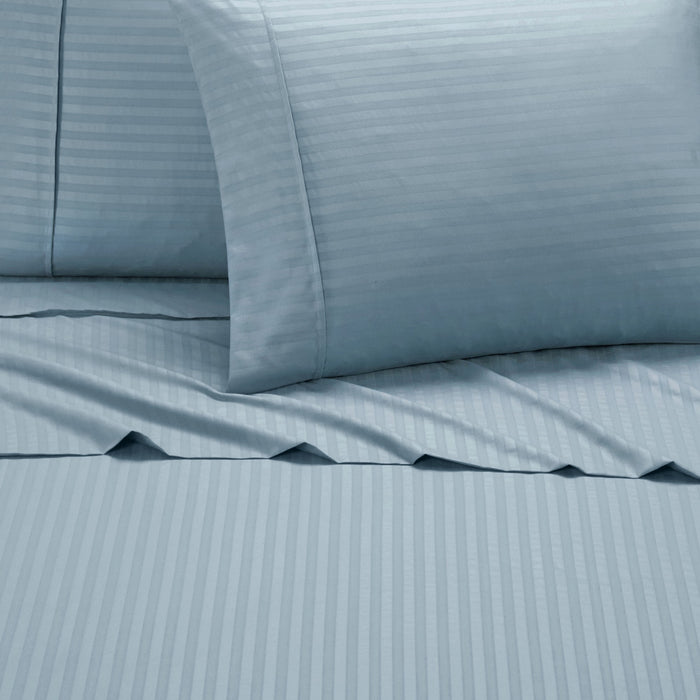Chic Home Siena Sheet Set Solid Color Striped Pattern Technique - Includes 1 Flat, 1 Fitted Sheet, and 2 Pillowcases - 4 Piece - Queen 90x102", Blue - Queen