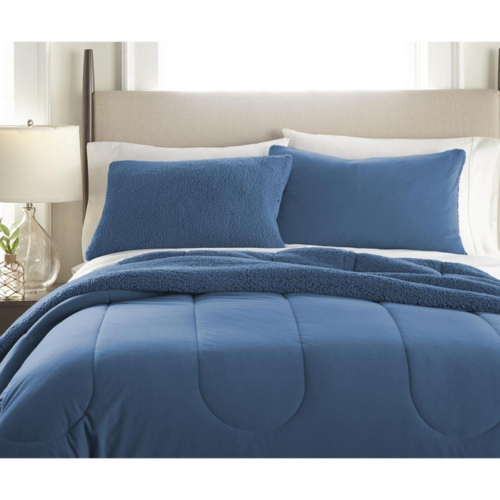 Micro Flannel Reverse to Sherpa Comforter Set, Full/Queen, Smokey Mt Blue - Full/Queen,Smokey Mt Blue