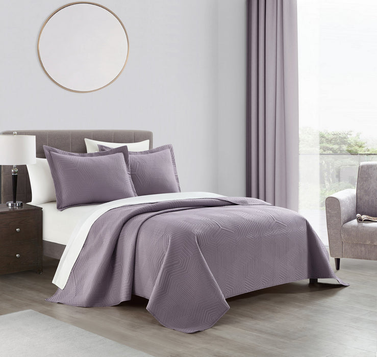 NY&C Home Ridge 3 Piece Quilt Set Contemporary Y-Shaped Geometric Pattern Bedding - Pillow Shams Included, King, Purple - King