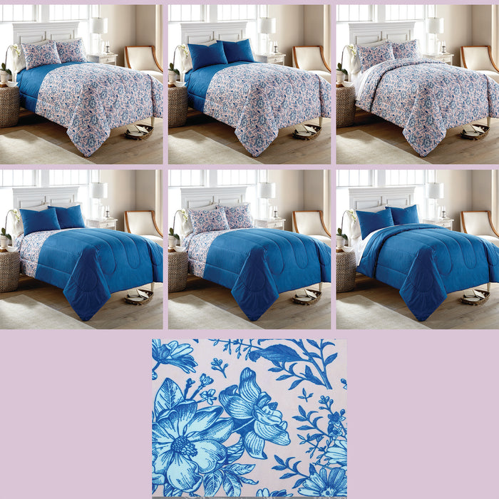 Micro Flannel 6 in 1 Comforter Set, Full/Queen, Pink Toile - Full/Queen,Pink Toile