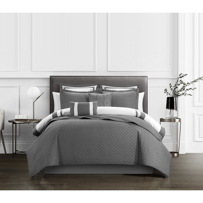 Chic Home Hortense Comforter And Quilt Set Hotel Collection Design Fish Scale Pattern Bed In A Bag Grey, Twin - Twin