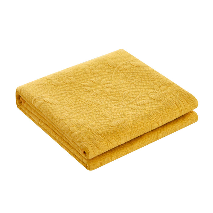 NY&C Home Austin 3 Piece Cotton Blend Quilt Set Stone Washed Textured Floral Pattern Bedding - Pillow Shams Included, Queen, Mustard - Queen