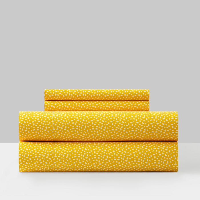 Chic Home Raven Sheet Set Solid Color With White Spots Animal Pattern Print Design - Includes 1 Flat, 1 Fitted Sheet, and 1 Pillowcase - 3 Piece - Twin 66x102", Yellow - Yellow