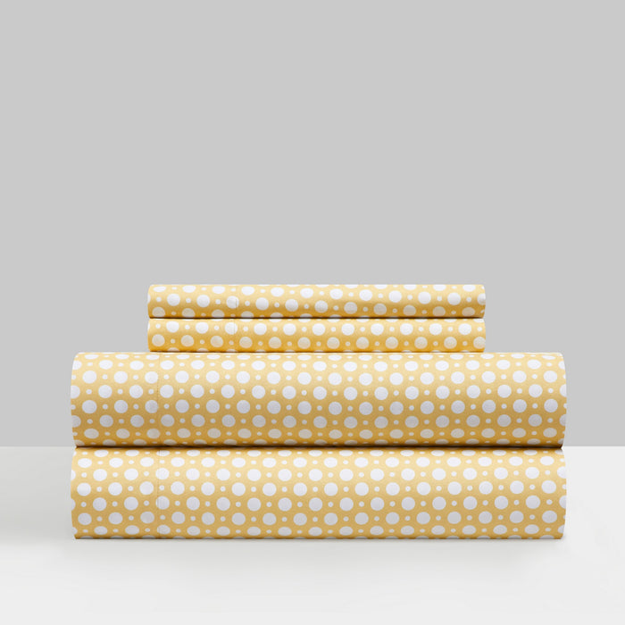 NY&C Home Rylie 4 Piece Sheet Set Super Soft Geometric Polka Dot Pattern Print Design – Includes 1 Flat, 1 Fitted Sheet, and 2 Pillowcases, , Yellow, King - Yellow