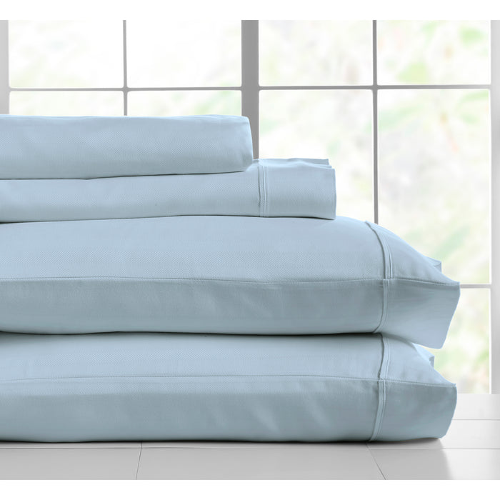 Knightsbridge 600 Thread Count Jacquard Herringbone Sheet - 4 Piece Set - King, Lite Blue - King