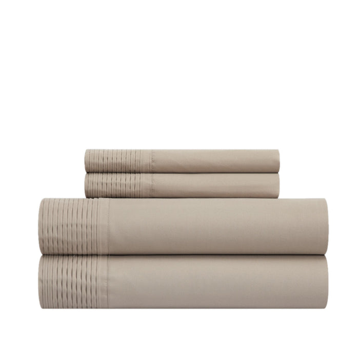 Chic Home Harley Sheet Set Solid Color With Pleated Details - Includes 1 Flat, 1 Fitted Sheet, and 2 Pillowcases - 4 Piece - Queen 90x102", Taupe - Taupe