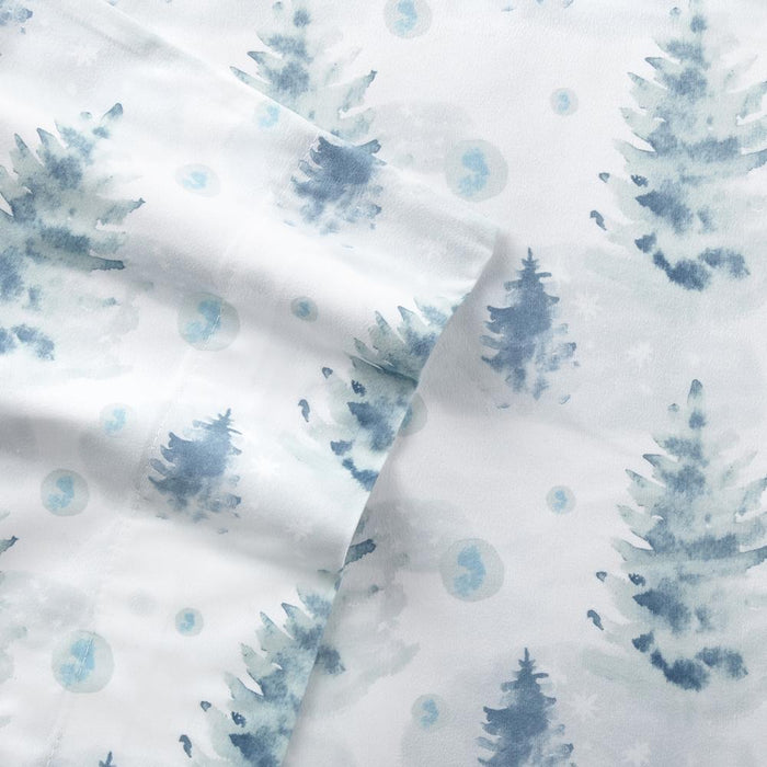 Micro Flannel Printed Deep-Pocket Sheet Set, Queen, Watercolor Pines - Queen,Watercolor Pines