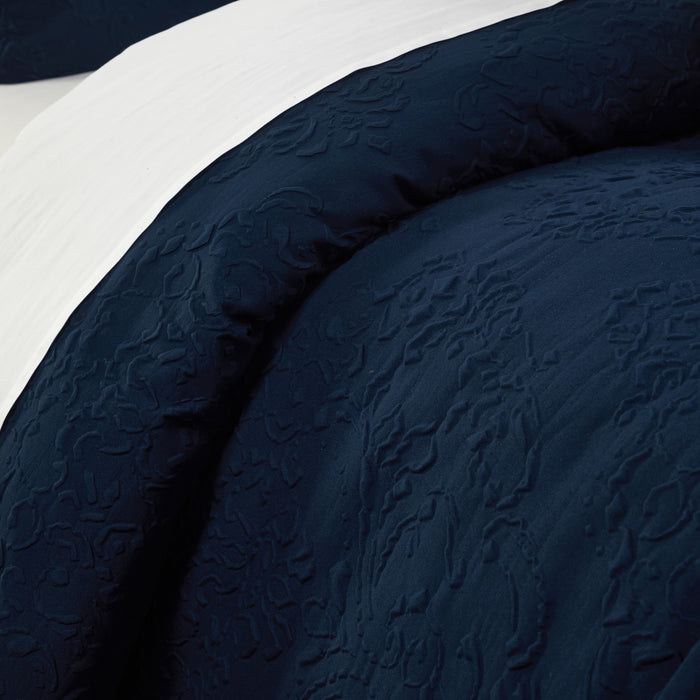 Chic Home Mayflower Comforter Set Embossed Medallion Scroll Pattern Design Bed In A Bag Navy, King - King