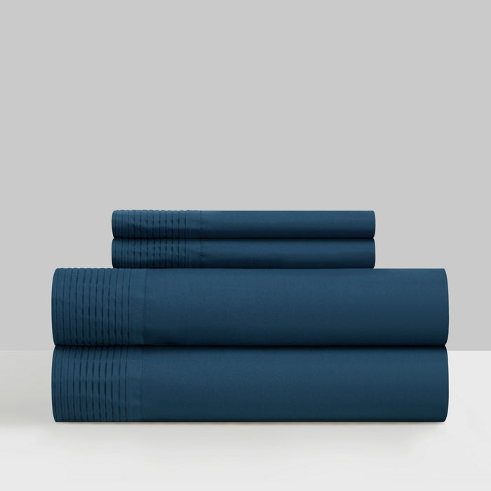 Chic Home Harley Sheet Set Solid Color With Pleated Details - Includes 1 Flat, 1 Fitted Sheet, and 2 Pillowcases - 4 Piece - Queen 90x102", Blue - Blue