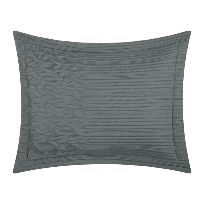 Chic Home Jazmine 3 Piece Comforter Set Embossed Embroidered Quilted Geometric Vine Pattern Bedding - Pillow Shams Included King Grey - King