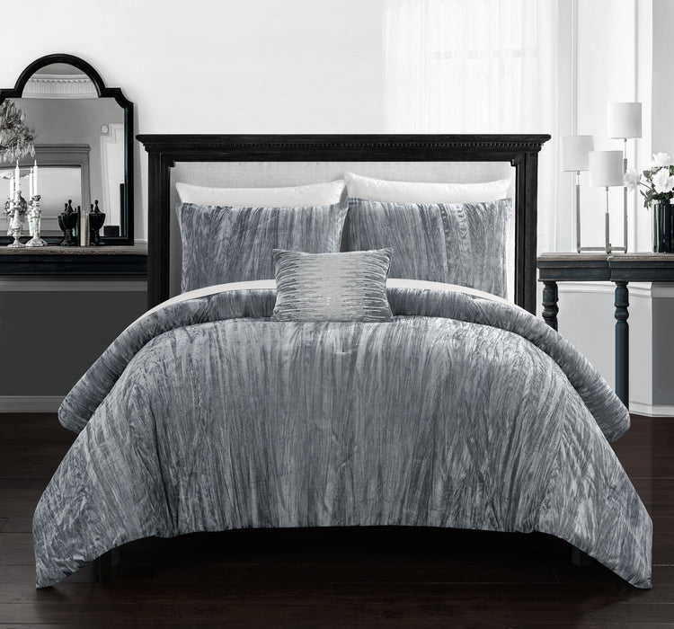 Chic Home Westmont 4 Piece Comforter Set Crinkle Crushed Velvet Bedding - Decorative Pillow Shams Included Queen Grey - Queen