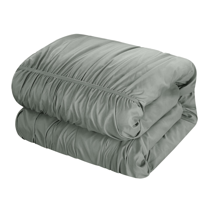 Chic Home Kaiah 7 Piece Comforter Set Contemporary Striped Ruched Ruffled Design Sheet Set Pillowcases Pillow Shams Included Queen Grey - Queen