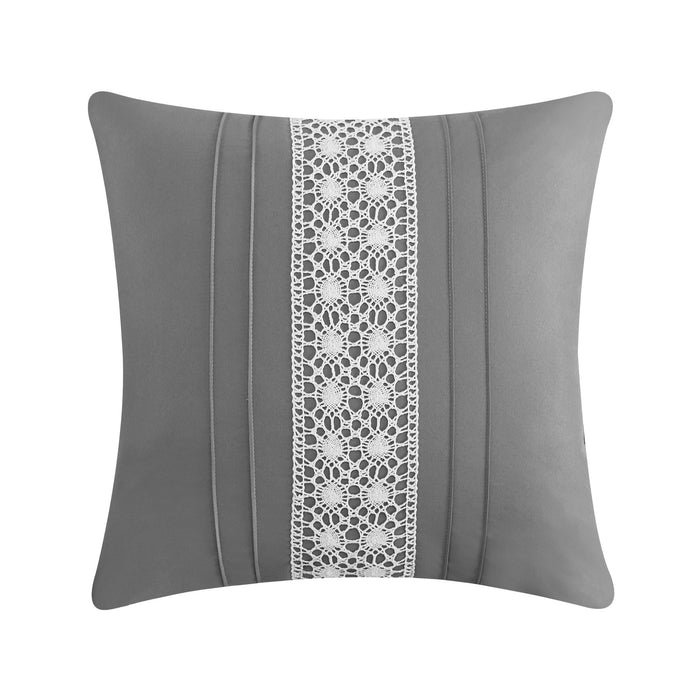 Chic Home Brice Comforter Set Pleated Embroidered Design Bedding - Decorative Pillows Shams Included - 5 Piece - King 104x92", Grey - King