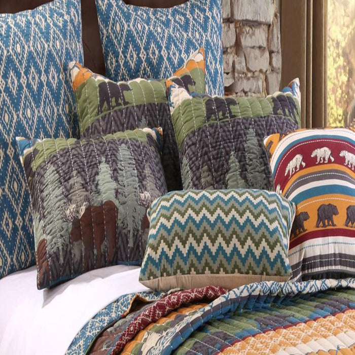 Greenland Home Fashion Black Bear Lodge Quilt Decorative Pillows and Sham Set - Twin 68x88", Multi - Twin