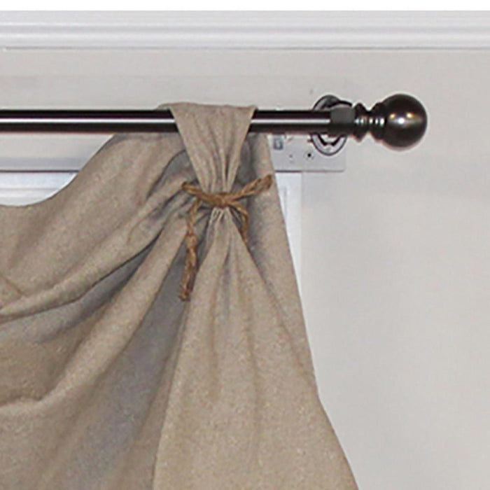 RLF Home Natural Linen 2-Scoop Victory Swag Flax.  3 Tabs. Wooden Beads Trim 54"W X 26"L For windows up to 48"W - 48"W x 26"L