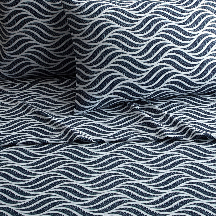 NY&C Home Kate 3 Piece Sheet Set Super Soft Two-Tone Geometric Leaf Pattern Print Design – Includes 1 Flat, 1 Fitted Sheet, and 1 Pillowcase, Twin XL, Navy - Twin XL