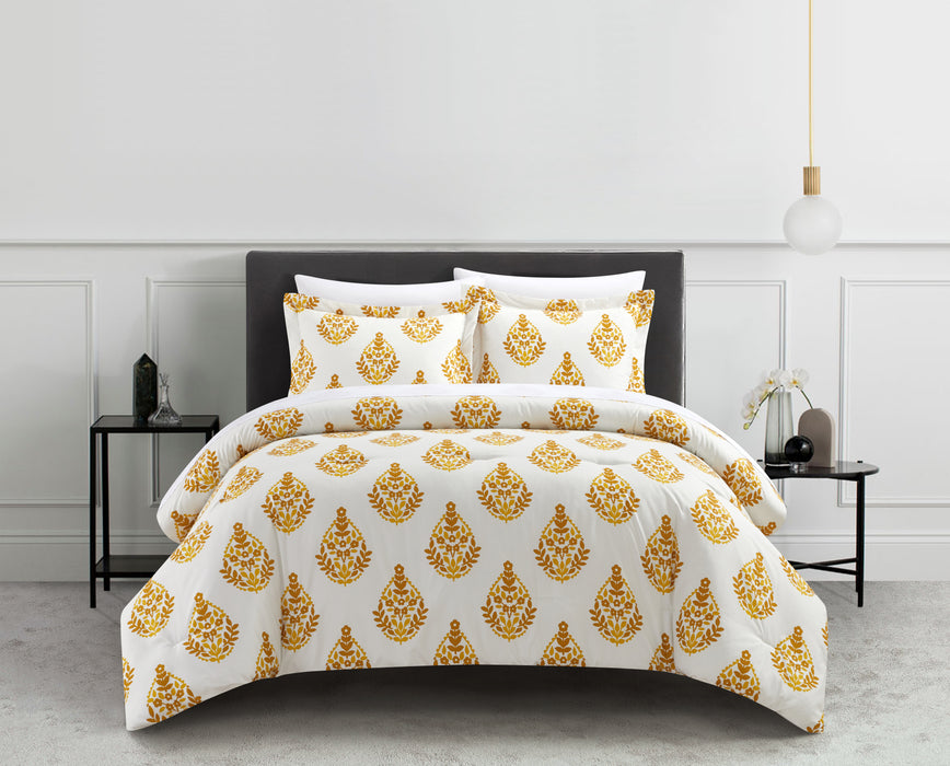 Chic Home Amelia 5 Piece Duvet Cover Set Floral Medallion Print Design Bed In A Bag Bedding with Zipper Closure Twin XL Yellow - Twin XL