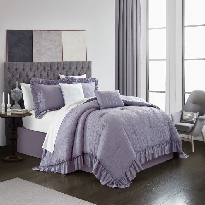 Chic Home Kensley Comforter Set Washed Crinkle Ruffled Flange Border Design Bedding Lavender, Twin - Twin