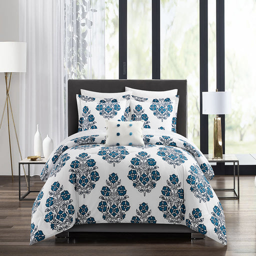 Chic Home Riley 4 Piece Comforter Set Large Scale Floral Medallion Print Design Bedding Blue