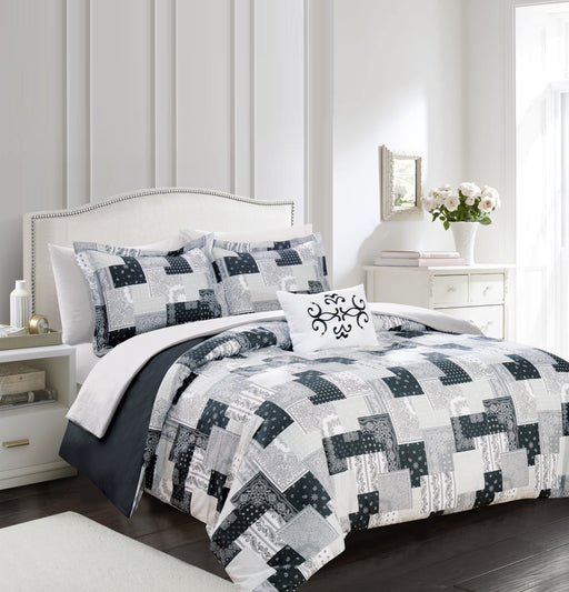 Chic Home Utopia 8 Piece Reversible Duvet Cover Set Patchwork Bohemian Paisley Print Design Bed in a Bag Queen Black - Queen