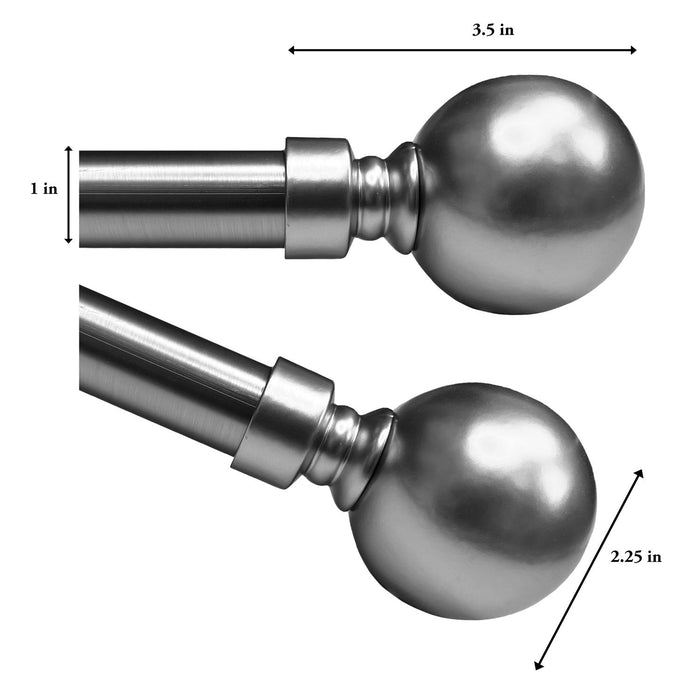 Versailles Esencial Orb Steel Heavy Duty Curtain Rod Set for Windows Brushed Nickel