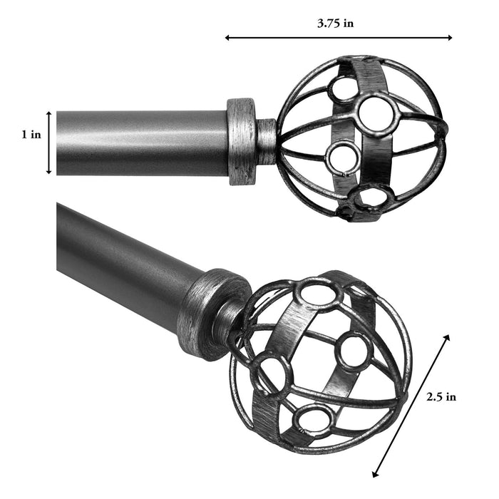 Versailles Esencial Atlas Steel Heavy Duty Curtain Rod Set for Windows Antique Black