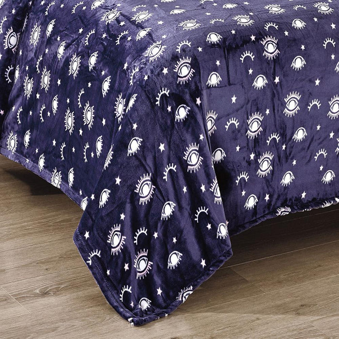 Plazatex Evil Eye Design Micro Plush All Season Blanket Queen Navy
