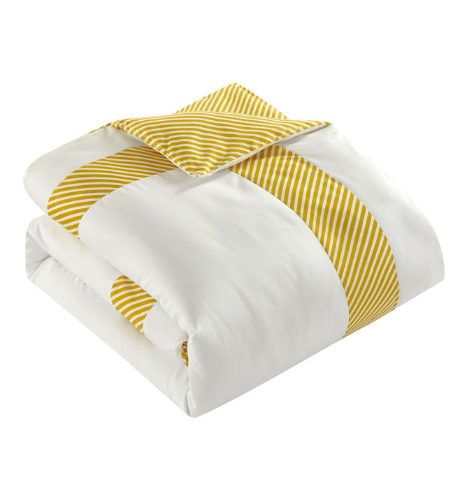 NY&C Home Gibson 7 Piece Comforter Set Striped Hotel Collection Design Bed In A Bag Bedding - Sheets Decorative Pillows Pillowcase Sham Included, Twin, Yellow - Yellow