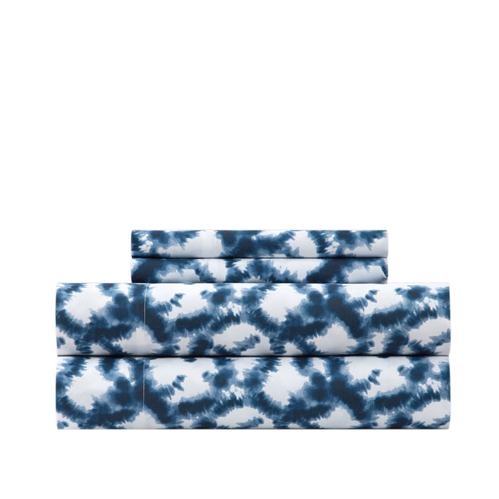 Chic Home Amira Sheet Set Watercolor Overlapping Rings Pattern Print Design - Includes 1 Flat, 1 Fitted Sheet, and 2 Pillowcases - 4 Piece - King 108x102", Navy - Navy