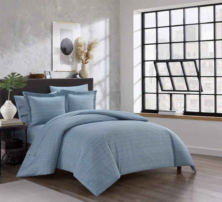 Chic Home Tyson Duvet Cover Set Contemporary Solid Color Shell With White Spots Animal Pattern Print Design Bed In A Bag Bedding - Sheets Pillowcases Pillow Shams Included - 7 Piece - King 104x90", Blue - King